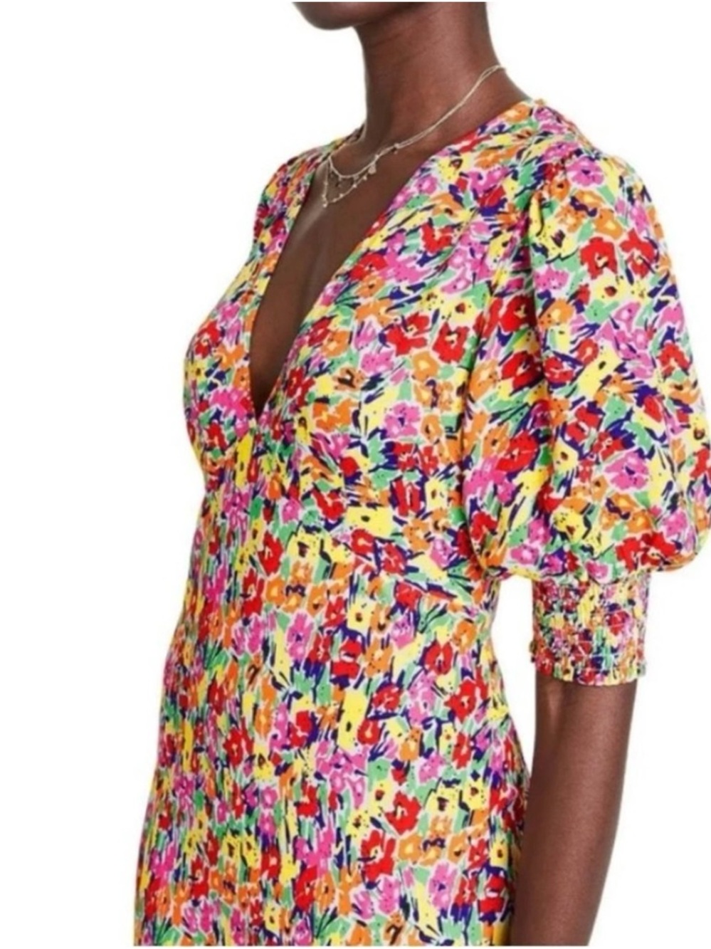 Rixo For Target Floral Puff Sleeve V-neck Maxi Dress Multicolor Tropical Size 6